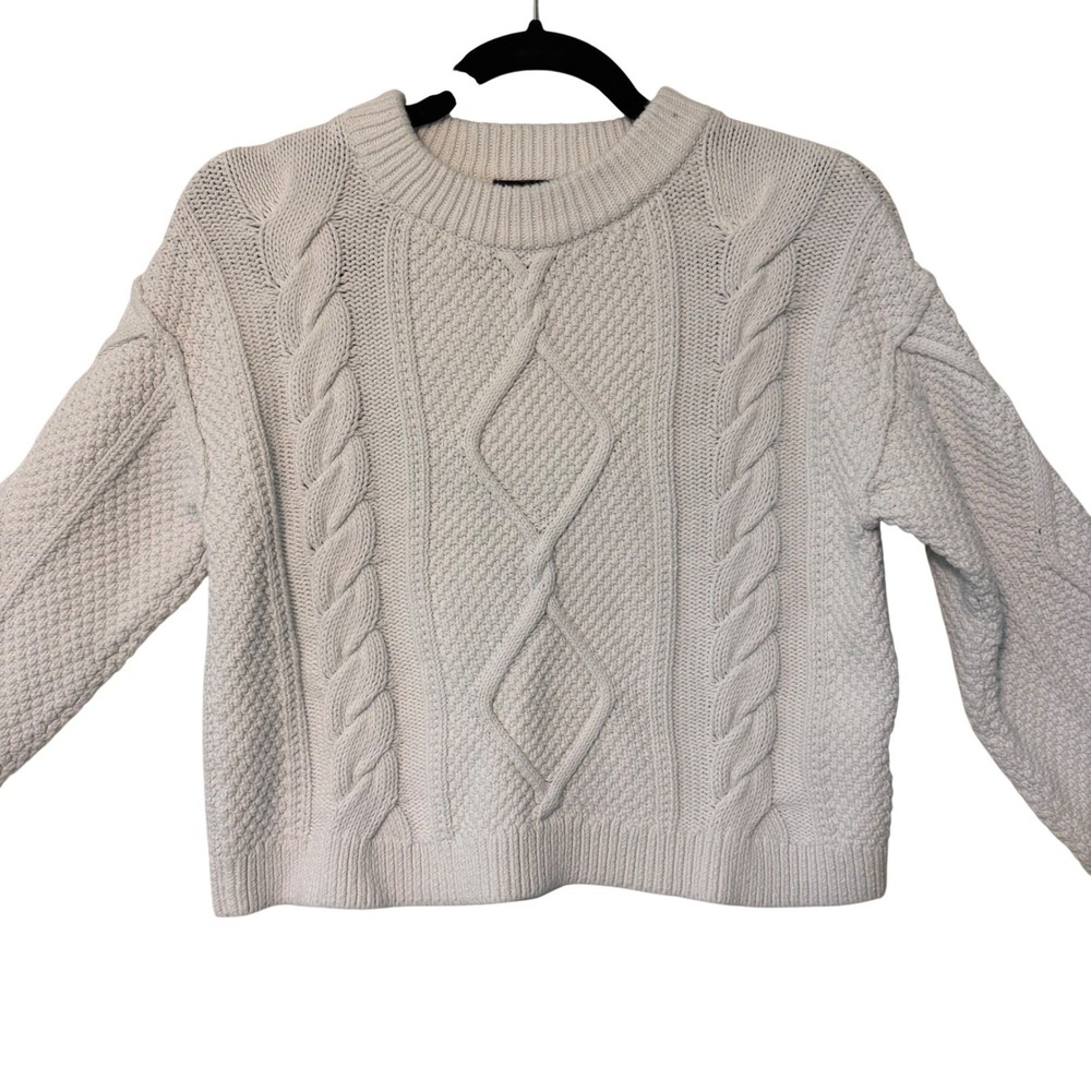 Quince Cable Knit Sweater Womens Small White Organic Cotton Crewneck Pullover - Picture 3 of 9